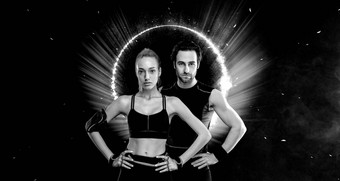 下载照片广告健身俱乐部社会网络健身有影响力的人健身夫妇首页封面体育运动动机音乐适合男人。女人健身房黑色的背景