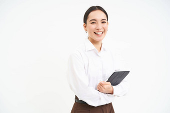企业年轻的企业家概念成功的女商人数字平板电脑准备会议业务概念小工具
