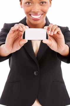 业务卡肖像企业少数民族女人持有空白业务卡