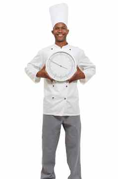 厨师时钟肖像非洲老板持有时钟