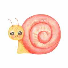 可爱的微笑蜗牛孤立的白色有趣的昆虫孩子们水彩卡通插图