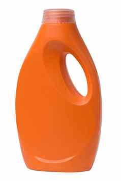 橙色塑料瓶液体洗涤剂洗衣服白色背景