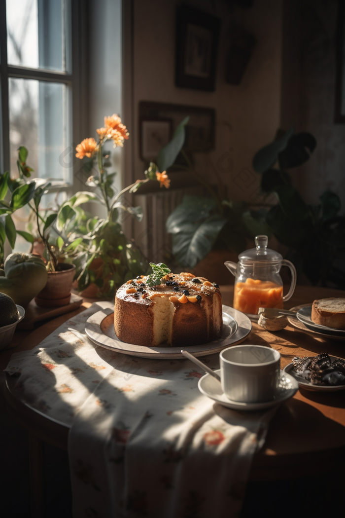 咖啡水果蛋糕下午茶面包窗户光