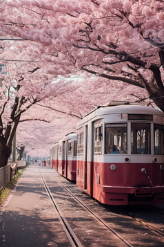 粉色日式樱花电车街道摄影图16