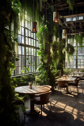绿色自然主题餐厅植物阳光