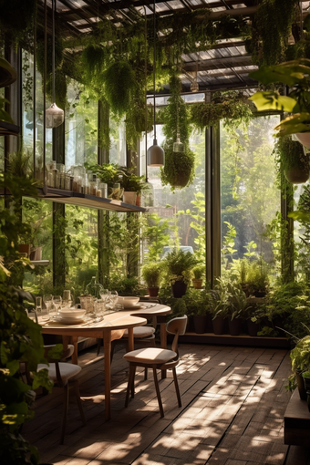 绿色自然主题餐厅植物室内设计