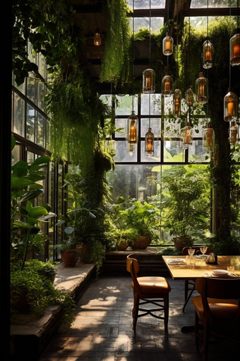 绿色自然主题餐厅装潢装饰
