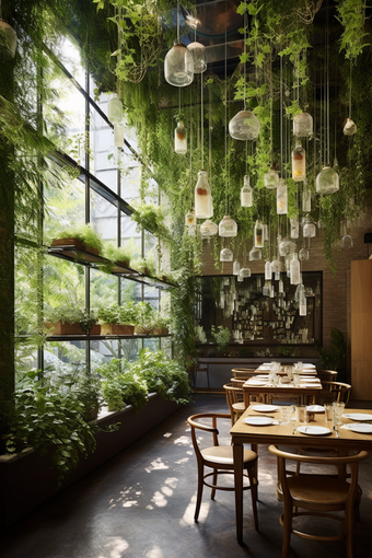 绿色自然主题餐厅室内装修