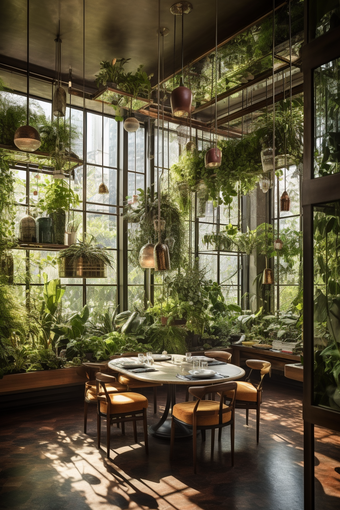 绿色自然主题餐厅阳光装修