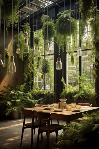 绿色自然主题餐厅阳光装潢