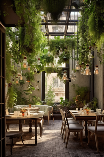 绿色自然<strong>主题餐厅</strong>植物装潢