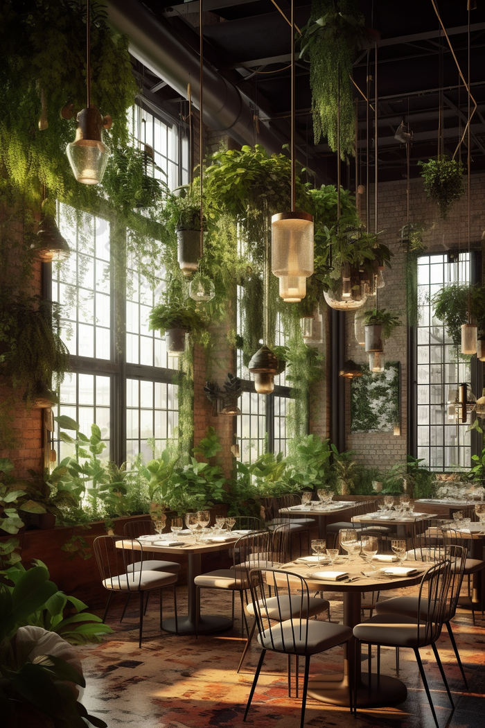 绿色自然主题餐厅装潢CAD