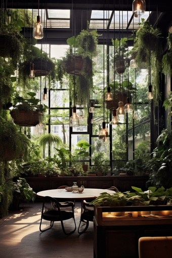 绿色自然主题餐厅室内装潢