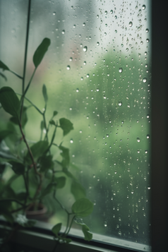 绿色调雨天窗户高清摄影图12