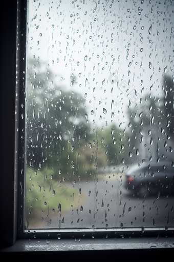 冷色调雨天窗户高清水珠水滴