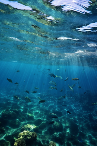 蓝色海洋鱼类海底世界礁石立达尔