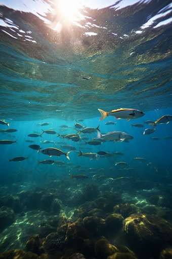 蓝色海洋鱼类海底世界珊瑚生物