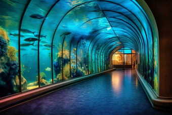 水族馆观光隧道室内<strong>海洋世界</strong>鱼