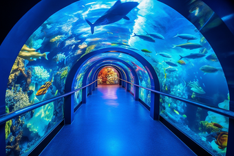水族馆观光隧道室内<strong>海洋世界</strong>蓝色