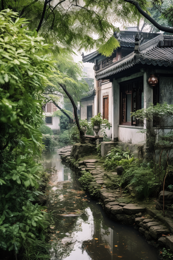 中国古风古镇建筑小镇园林