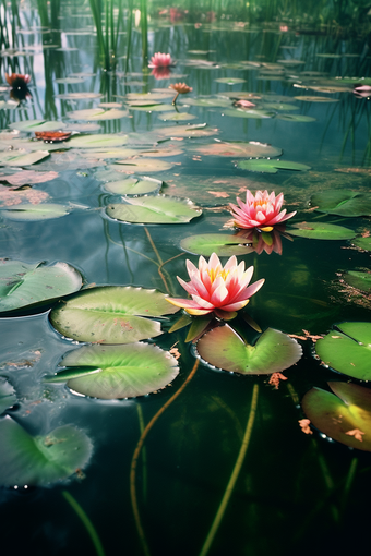 唯美深色池塘睡莲莲花<strong>水</strong>洋花