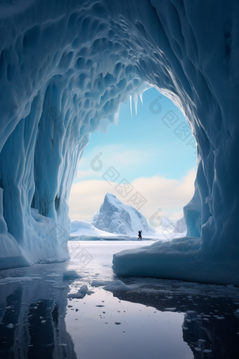 蓝色自然<strong>冰</strong>川洞穴风景<strong>碎冰</strong>