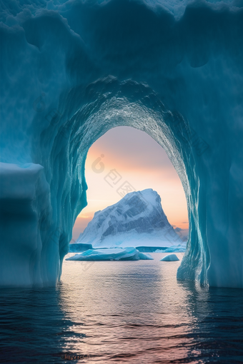 蓝色自然冰川洞穴冰山碎冰