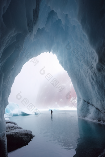 蓝色自然<strong>冰</strong>川洞穴风景<strong>碎冰</strong>
