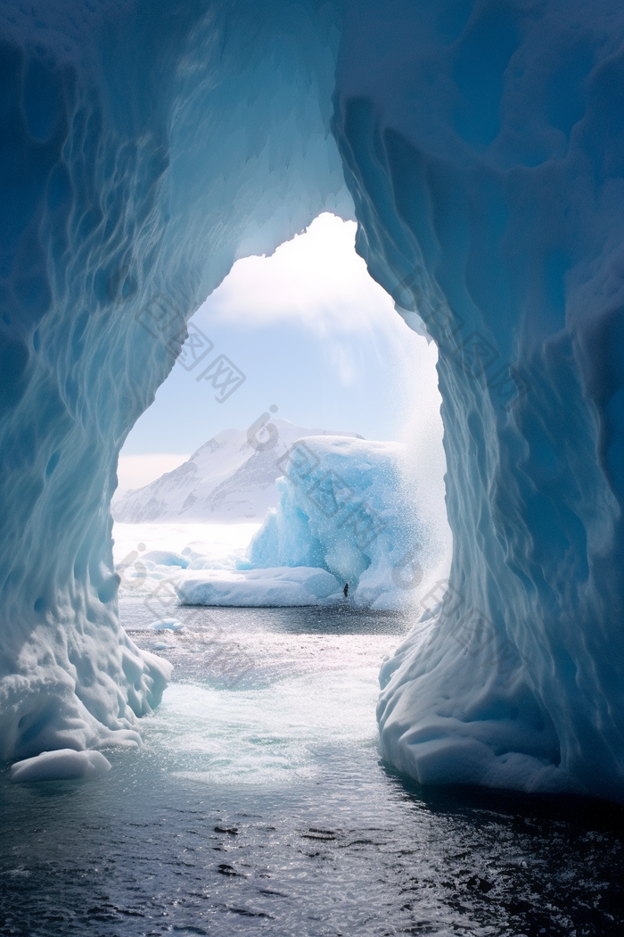 蓝色自然冰川洞穴海水冰岛
