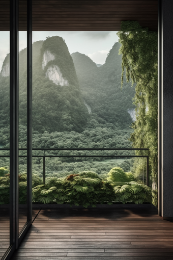 阳台窗外的自然风景情绪树木