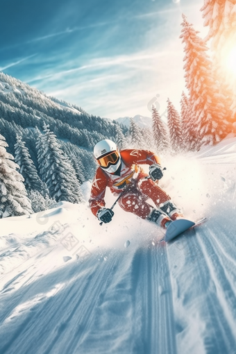 极限运动高山滑雪人像雪山单板