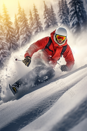 极限运动高山滑雪人像雪花单板