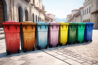 城市环保垃圾分类垃圾桶一排湿桶