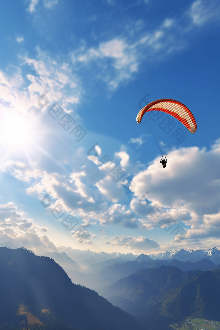 户外高空滑翔伞运动健康翱翔