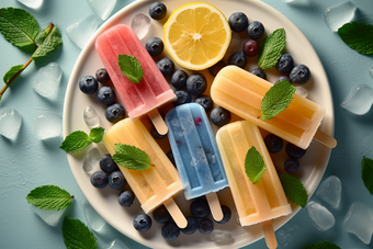 夏日冰棒雪糕水果冰块色彩斑斓的夏天