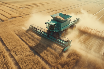 现代化农业生产机械在农田里操作麦田农场