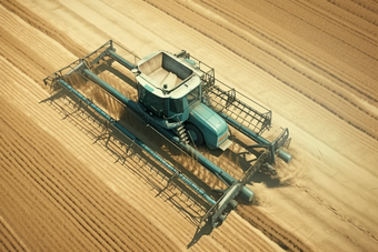 现代化农业生产机械在农田里操作作业土地
