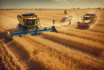 现代化农业生产机械在农田里操作稻田麦田