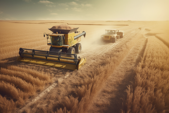 现代化农业生产机械在农田里操作机器农场