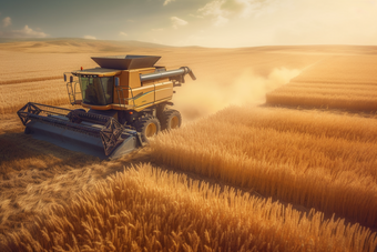 现代化农业生产机械在农田里操作机器土地