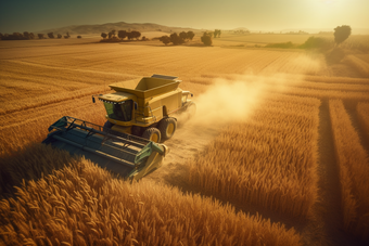 现代化<strong>农业生产</strong>机械在农田里操作工作麦田
