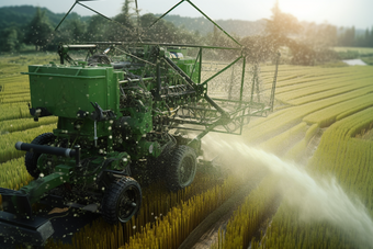 现代化<strong>农业生产</strong>机械在农田里操作工作绿色