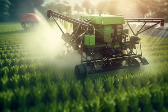 现代化农业生产机械在农田里操作土地麦田