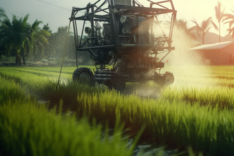 现代化农业生产机械在农田里操作土地农场