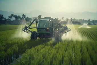 现代化农业生产机械在农田里操作稻田农场