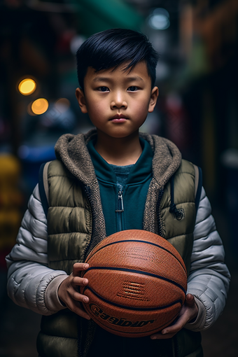 男孩拿着篮球运动体育肖像画