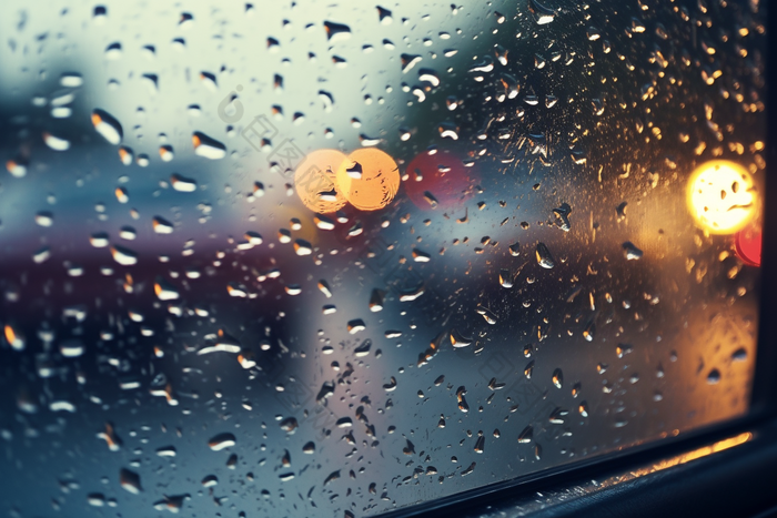 车窗上的雨滴道路潮湿