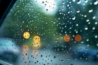 车窗上的雨滴车道玻璃