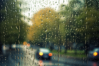 车窗上的雨滴道路车道