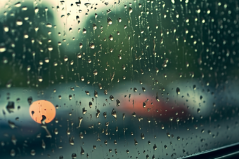 车窗上的<strong>雨滴</strong>道路雨天